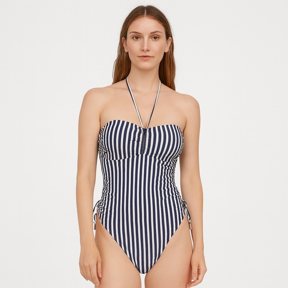 NEW TIGERLILY Devina Ponoma Blue White Striped Nautical One Piece Swimsuit M - Picture 1 of 16